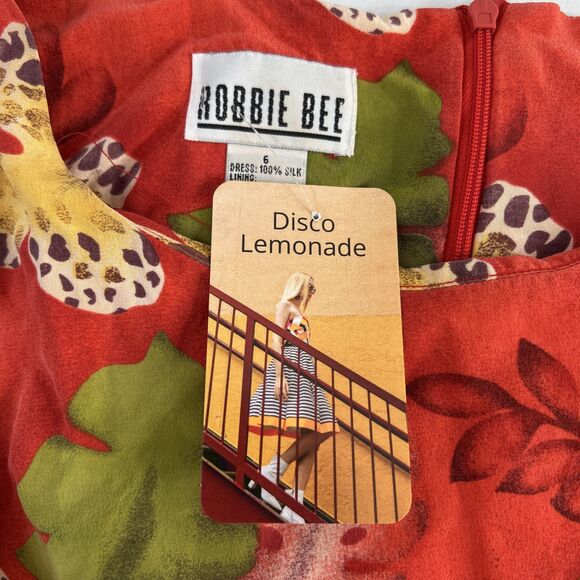 Robbie Bee Midi Dress Womens 6 Multicolor Floral Silk Tie Waist Cocktail - Picture 5 of 8